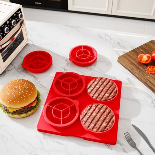 Molde para Hamburguesas 4 en 1 de Silicona Rojo miniatura 6
