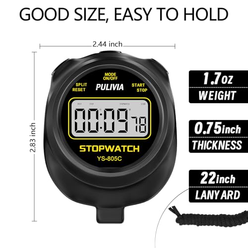 Stopwatch Timer with Countdown, Simple Operation Digital Stop Watch for Sports, Countdown-Alarm Button-Sound, AAA Battery Included (Black) - Image 3