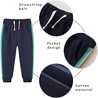 Vista 6 de GFQLONG Paquete de 3 pantalones deportivos elásticos con cordón para bebé, de algodón, dinosaurio, con bolsillos