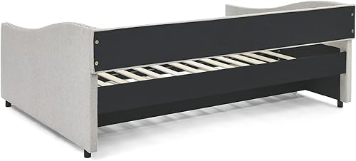 Miniatura 8 de Sofá cama matrimonial con nido, marco de cama moderno de madera con botón copetudo y cabeza de clavos, sofá cama tapizado con nido extraíble para