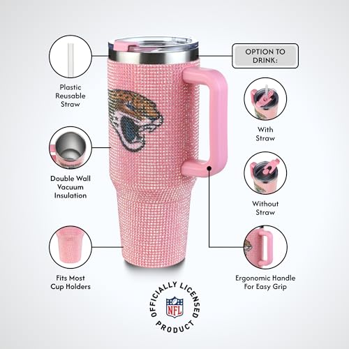 Image of The Memory Company Officially Licensed 40oz Pink Bling Game Day Tumbler, Jacksonville Jaguars