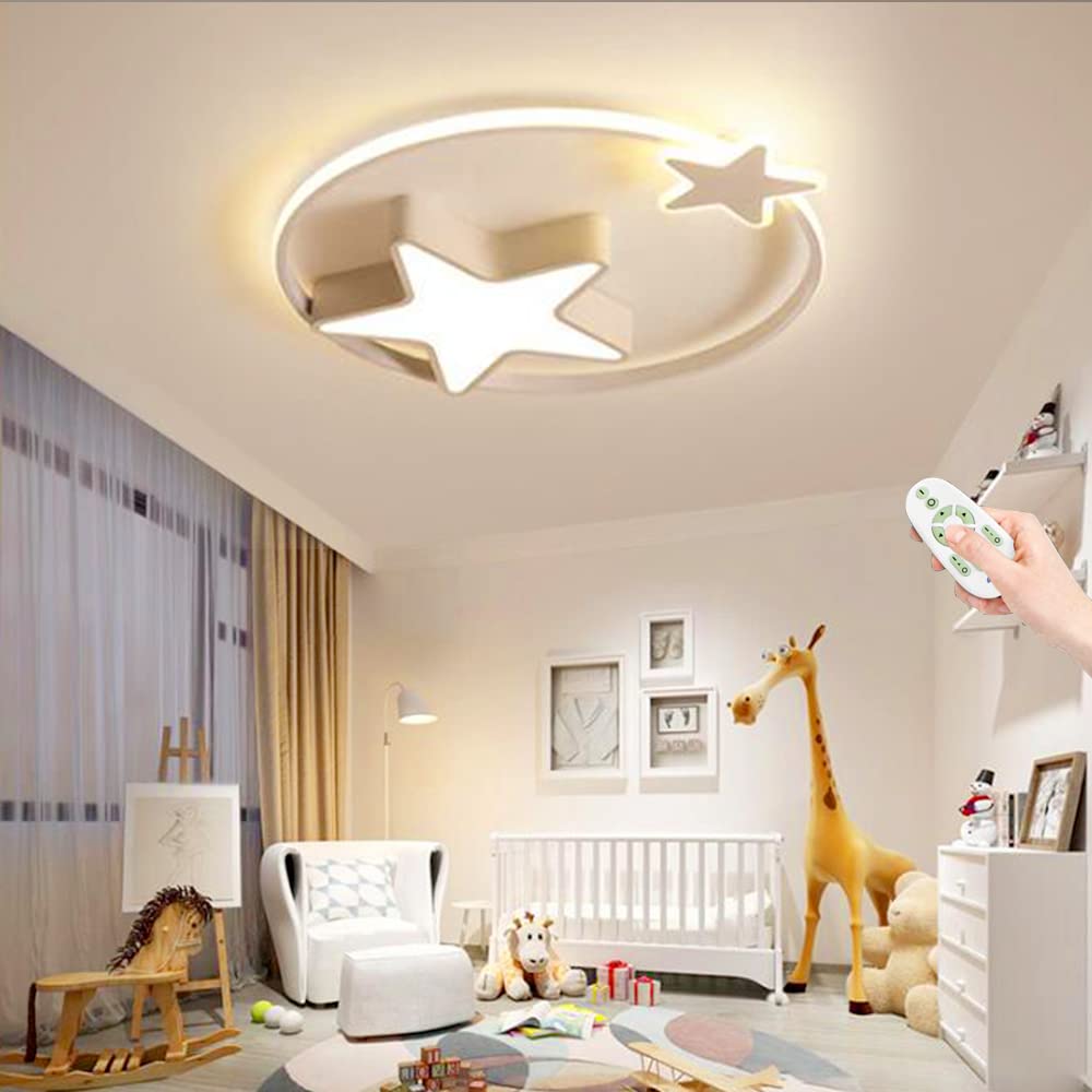PANNN Round Ceiling Light Creative Star Ceiling Lamp LED Night Light Dimmable Children's Room Lamp with Remote Control Modern Wall Light for Living Room Bedroom Bathroom Hallway Lighting,White,55cm