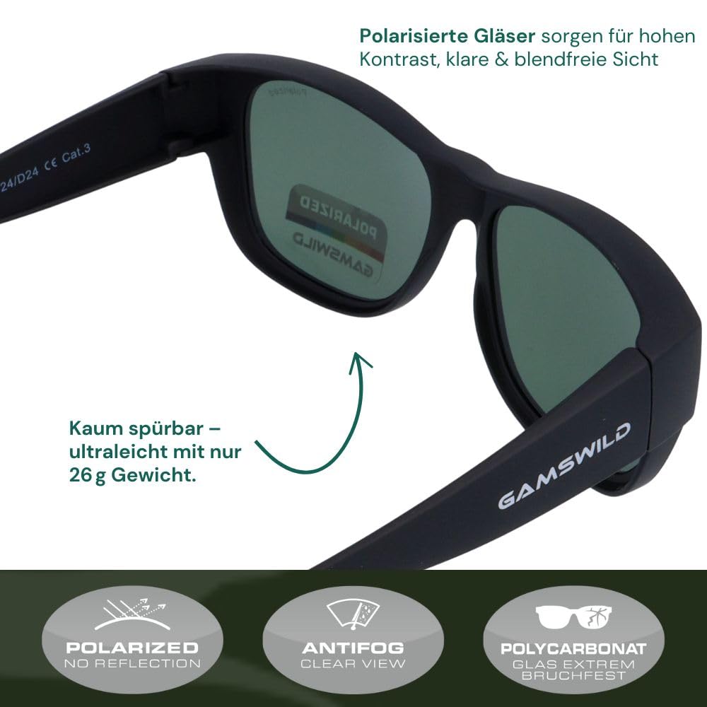 Gamswild WS6024 Überbrille - Sonnenbrille - Sportbrille - bruchsichere Polycarbonatgläser mit 100% UV400 Schutz – 26g