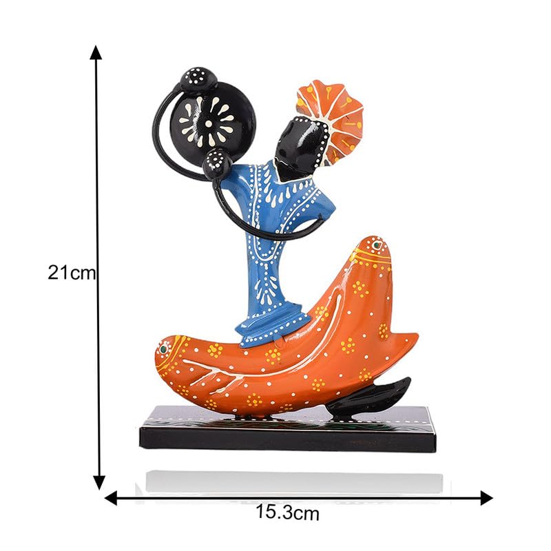 Image of Handcrafted Nagpuri Metal Musician Figurine | Iron Tribal Folk Art | Traditional Indian Handicraft Sculpture for Home, Office, Living Room & Music Studio | Unique Gift for Music Lovers