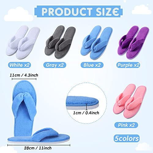 Image of Unittype 10 Pairs Spa Slippers Flip Flops Thong Sandal Slippers Soft Coral Fleece for House Guest Hotel