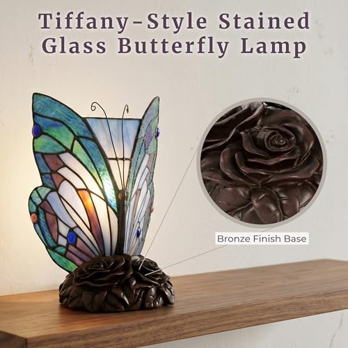 Tiffany Style Butterfly Lamp - Stained Glass Table or Desk Light LED Bulb Included - Colorful Vintage Look Butterfly Decor by Lavish Home by Lavish Home - Used condition - Image 3