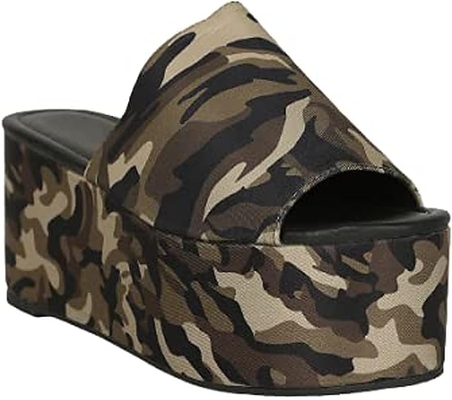 Liliana Women's Bandana Open Toe Platform Wedge Heel Slide Mule Sandal (Camo 5, numeric_10)