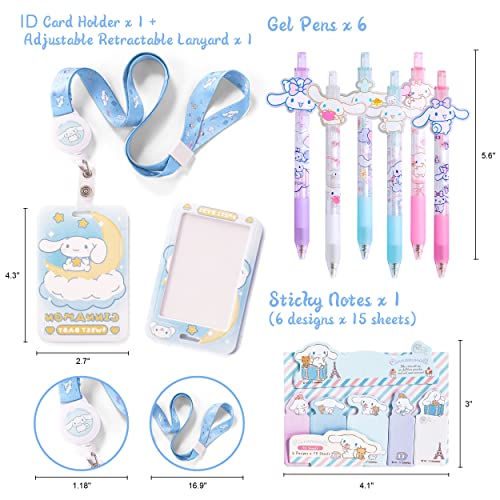Kawaii Anime School Supplies Set, Includes Pencil Case, Gel Pens, Highlighters, Rulers, Stickers, Sticky Notes, Id Card Holder With Adjustable Retractable Lanyard, Cute Stuff For Student Girl Gift. #TOP2