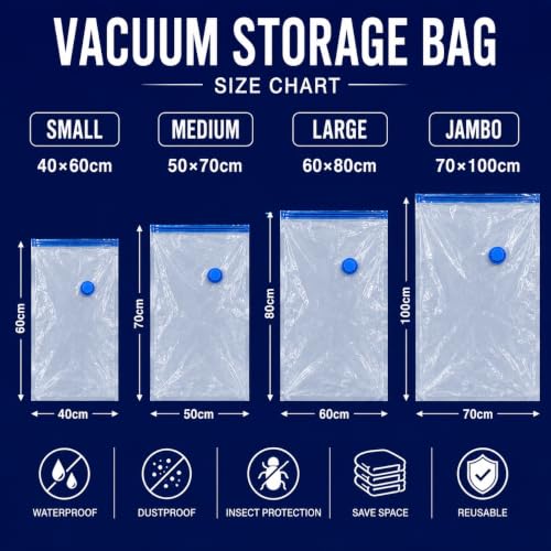 Image of Vacuum Storage Bags with Free Electric Pump, 9 Pack Space Saver Vacuum Seal Bags - 3 Jumbo, 3 Large, 3 Medium, Airtight Compression Bags for Clothes, Blankets, Pillows, Comforters, Duvets & Travel