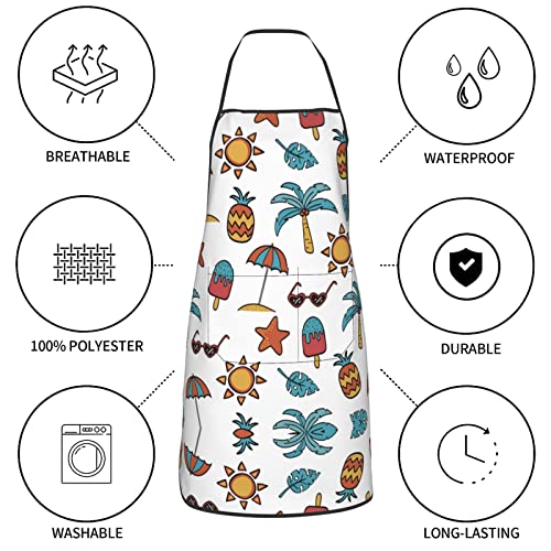 Bib Apron Summer Pineapple Tropical Ice Cream,Cooking Kitchen Adjustable Aprons Bib Apron For Restaurant Baking Crafting Gardening Bbq Grill #TOP7