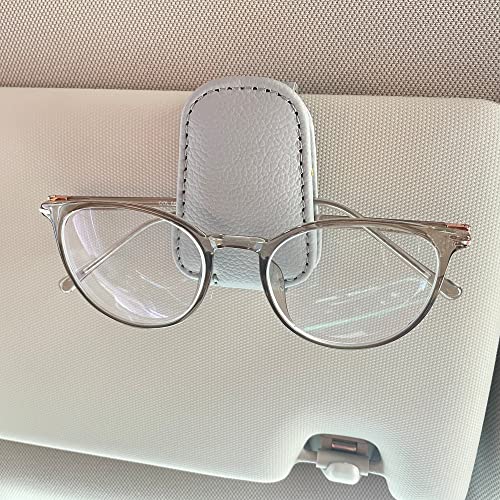 Image of KIWEN Sunglasses Holders for Car Sun Visor, Magnetic Leather Sunglass Glasses Eyeglass Clip for Car (2, Gray)