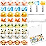 Blulu アニマルキーキャップカバー 収納ケース付き 32個 - 8つの愛らしいデザイン かわいいキー識別子トッパーマーカー 家/役員の鍵用 (標準鍵と小型鍵に対応)