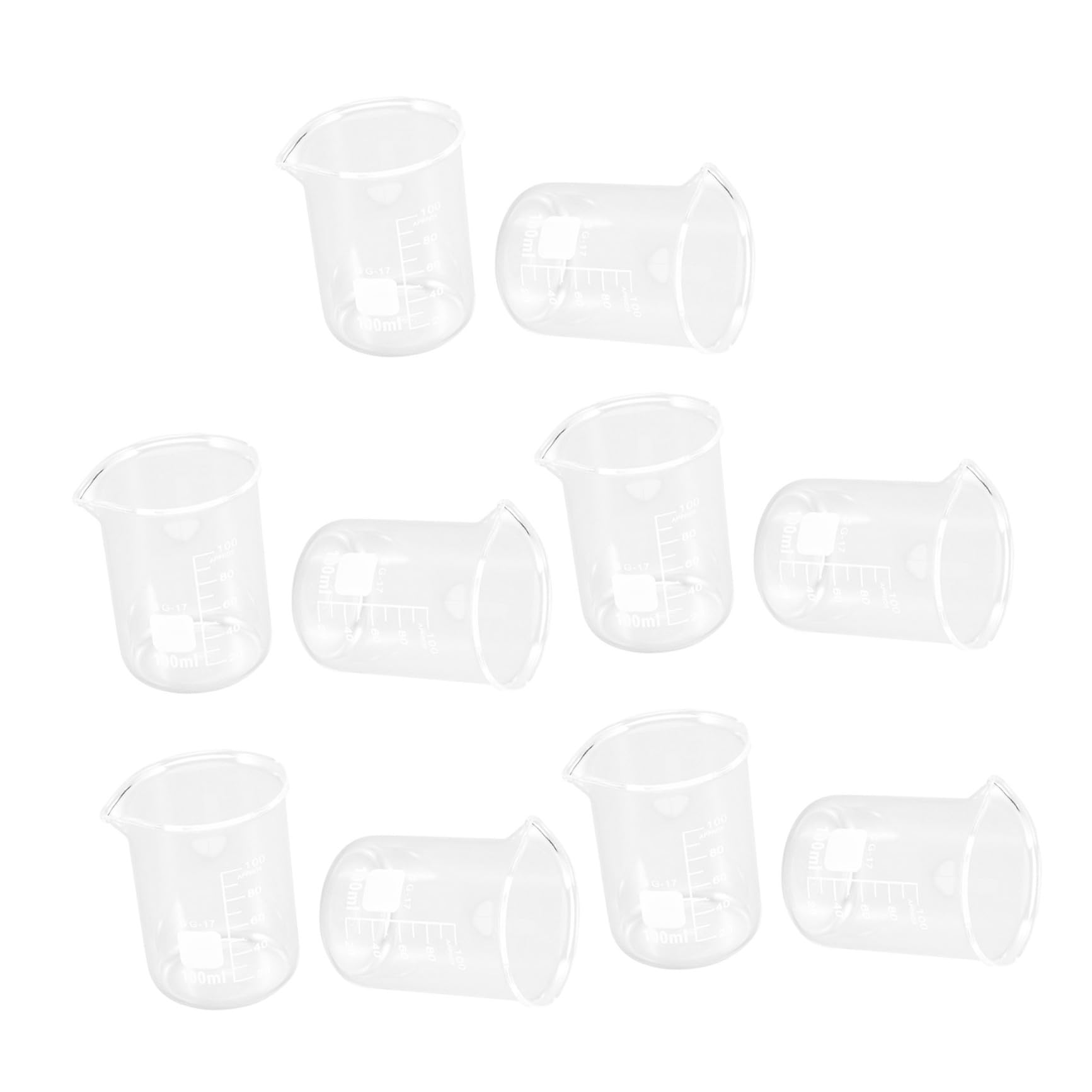 FRCOLOR 10 Stück 100 ml Messbecher aus Transparentem Sicherheitsglas mit Skala Hitzebeständiger Flüssigkeitsmesser für Labor Küche und Backbedarf