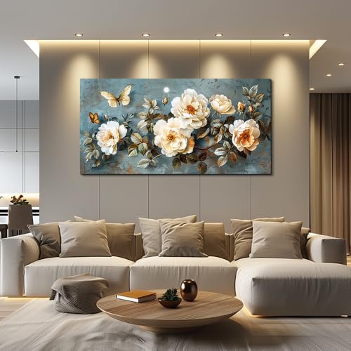 PHAOHUAXM Canvas Wall Decor For Bedroom Wall Art For Living Room Office Decor Abstract White Flower Wall Paintings Pictures Modern Artwork Posters Restaurant kitchen Home Decor Aesthetic 20"x40"