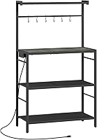 Vista 12 de Estante de panadería con toma de corriente, estante de almacenamiento de cocina con 6 ganchos, soporte para microondas con almacenamiento, estación