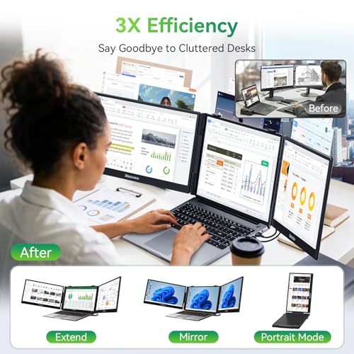 Image of Blackview Laptop Screen Extender, 14 inch 1080P FHD IPS Triple Portable Monitor, Ultra-Slim Travel Dual Monitor Fit for 13 inch-17.3 inch Laptops, USB-C Plug&Play Extended Screen for Windows /Mac /Android /Switch