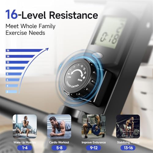 Image of PowerMax Fitness RH-330PRO Premium Rowing Machine for Home Use | 130KG Max User | 16-Level Magnetic Resistance | Foldable Cardio Rower, Bluetooth for Fitshow app, Aluminium Rail for Full Body Workout