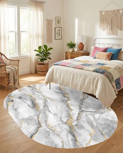 Tapete Oval Moderno Interior 152x213 cm Gris Dorado Blanco miniatura 4
