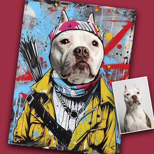Funny Custom Portrait from Photo, Dog, Cat, Pet Collage Art, Customizable Portraits in any Costume or Attire, Canvas Print Custom008 14×18 Framed