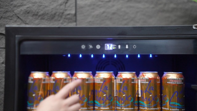 Image of 24 Inch Beverage Refrigerator Cooler,210 Cans Wide Beverage and Beer Fridge with Glass Door and Powerful Cooling Compressor, Built-in /Freestanding Drink Fridge for Kitchen, Bar or Office