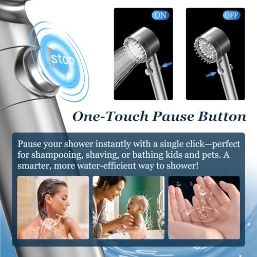 Image of FEELSO Filtered Head Shower, High Pressure Water Flow and Multiple Spray Modes Head Shower for Bath, Power Wash for Hard Water with ON /OFF Switch for Bath (Gray)