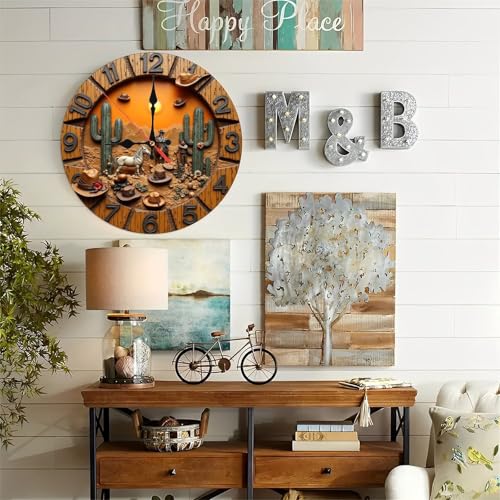 Reloj de pared de madera 10 pulgadas diseño cactus western miniatura 5
