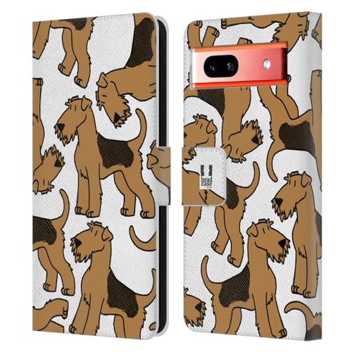 Head Case Designs Airedale Terrier Dog Breed Patterns 4 Leather Wallet Case Compatible with Google Pixel 7a