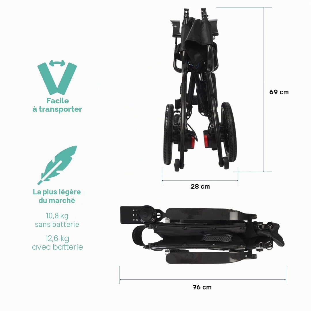 Fauteuil roulant électrique pliant ultraléger en fibre de carbone 10.8kg MAS Mobility Aid Social Marque espagnole Le fauteuil roulant électrique pliant ultraléger de qualité et avec garantie 100%