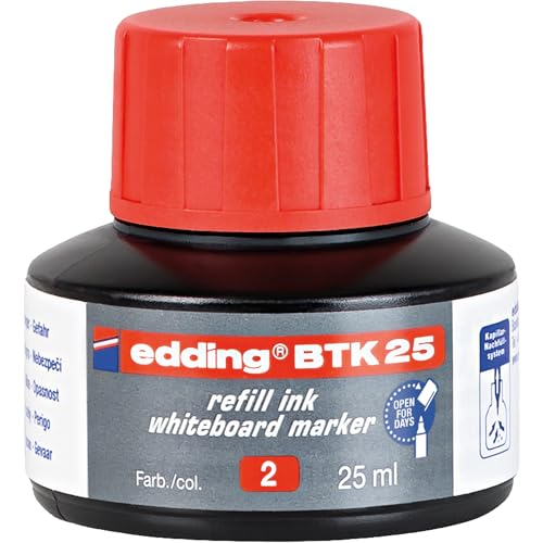 Edding BTK 25 Recharge d'encre marqueurs pour tableaux blancs - rouge - 25 ml - système de capillarité, pour recharger rapidement presque tous les marqueurs pour tableaux blancs