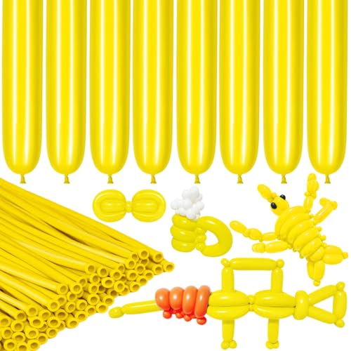 Image of LXZFCRG 260 Balloons Yellow Long Balloons for Balloon Animals, Thickening Long Skinny Latex Twisting Balloon for Balloon Garland Halloween Party Suppies Birthday Wedding (Yellow)