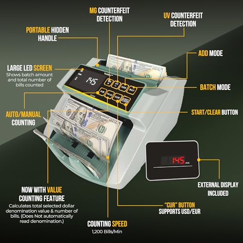 Image of KOLIBRI Money Counter Machine I UV /MG I Set Value Count I LCD Display I Business Grade I Dollar, Euro I Advanced UV /MG /IR /DD /HLF Detection I 1,500 Notes /Min I 1-Year Warranty I KOLIBRI UV /MG