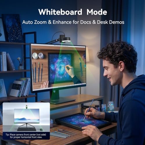 Image of EMEET S600L 4K Webcam with Adjustable Desktop Overhead Stand, 4 Lighting Modes, Rainbow Effect, 1 /2 inch Sensor, 0.2S PDAF, 2 Mics, Dial Control, 4K Webcam with Tripod for OBS /Twitch /YouTube /Zoom /PC /Mac