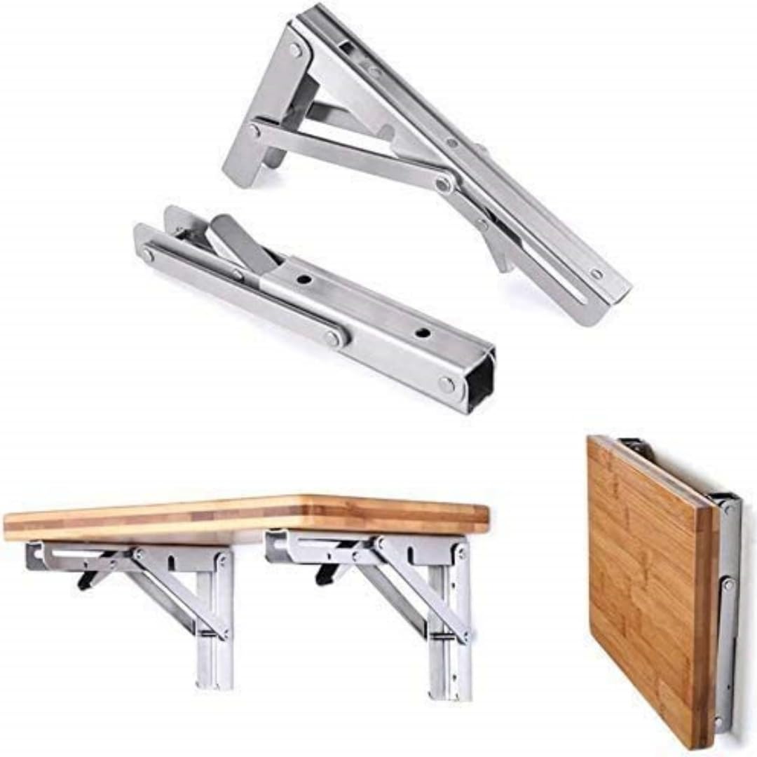 Meetoz Silver Stainless Steel Folding Shelf Bracket,Maximum Load: 660Lb / 300Kg,Heavy Duty Stainless Steel Diy Folding Shelf Bracket,Long Release Arm (12 Inch) / (14 Inch)