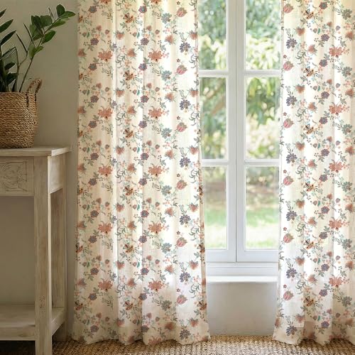 Image of Urban Space 100% Cotton Curtains for Door,60-65% Room Darkening Cotton Decorative Curtains 8 feet Long with Stainless Steel Rings,Set of 2 Curtains with Tieback (Passion Flower Peach, Door 8 Feet)