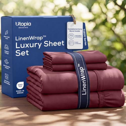 Image of Utopia Bedding Queen Sheet Set 4 Piece Soft Sheets - Burgundy