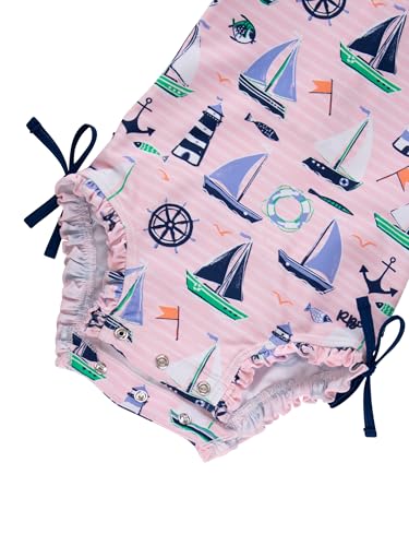 Image of RuffleButts Baby Girls UPF 50+ Sun Protection Floral Printed Long Sleeve One Piece Rash Guard Swimsuit with Zipper