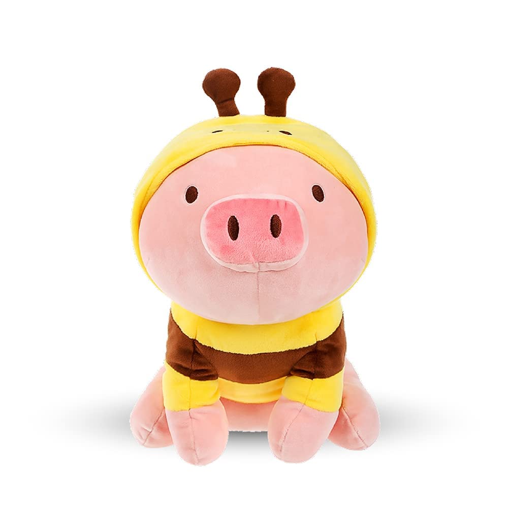 ADDY TOYS 35cm Sitting Pig Soft Toy with Bee Hoodie – Cuddly Plush Stuffed Animal for Kids, Baby Girls & Newborns – Cute Polyester Piggy Teddy, Nursery Cushion – Kids Room Decor