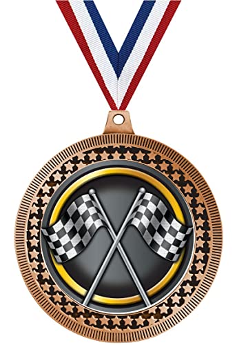 2.75" Crossed Flags Medal Awards, Bronze Vega Crossed Flags Team Trophy Awards Includes Free Neck Ribbon 10 Pack Prime