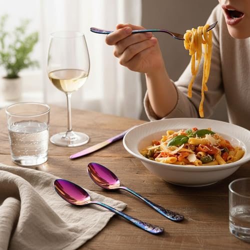 Image of 15 Pcs Rainbow Floaral Stainless Steel Cutlery Set for Dining Table with Spoons and Forks Set + Butterknives - The Perfect Tableware /Flatware