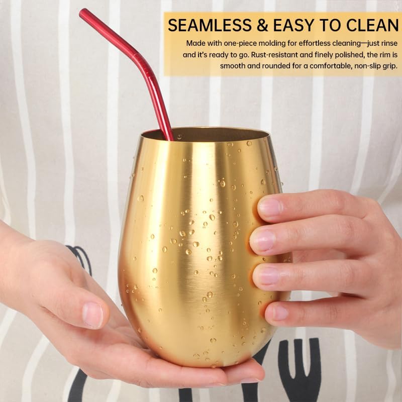 Buyer Star 304 Stainless Steel Wine Glasses Set of 4 - Large 17 oz Outdoor Stemless Wine Tumblers - 100% Unbreakable & Stemless Metal Drinking Cups for Home and Outdoors Dishwasher safe (Gold) - Image 4