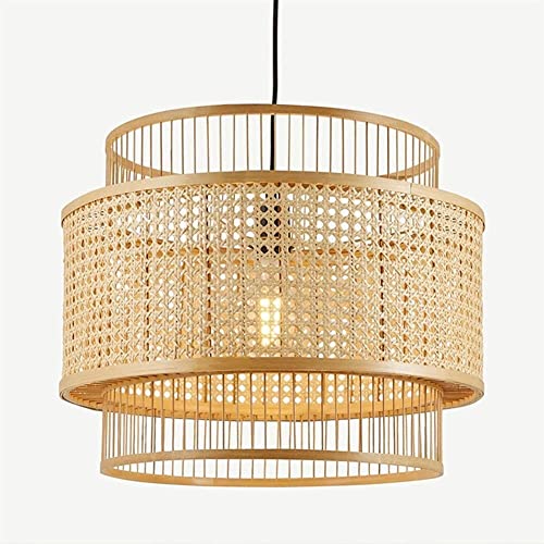 Chandelier suspension en rotin fait main lustre plafonnier de salon de thé 35x36cm