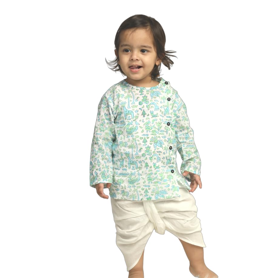 Image of POLKA TOTS 100% Cotton Elegant Traditional Dhoti Kurta Set for Baby Boys | Ultra-soft Cotton Ethnic Dress for Festivals and Weddings | Traditional Angrakha Dress for Kids Boys