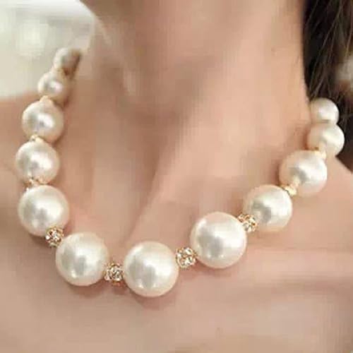 Miniatura 1 de Collar de perlas grandes blancas de moda para mujer, joyería de trozos de cadena
