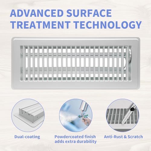 Howeall 4" x 12" Floor Register 2 Pack - Heavy Duty Steel Walkable Floor Vents - Easy Adjust Air Supply Lever - Vent Covers for Home (White) by Howeall - Image 3