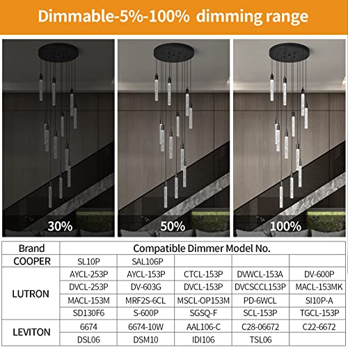 Image of 12-Light Modern Living Room Chandelier Black Crystal Ceiling Pendant Lights LED Dimmable 72W 6000K Staircase Large Chandeliers for Entryway Lobby Foyer High Ceiling Chandeliers