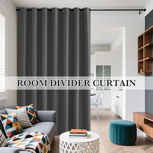 Image of RYB HOME Extra Long 100% Blackout Room Divider Curtains for Bedroom 108 Inch Long, Extra Wide Privacy Sliding Door Blinds for Patio /Living Room /Dining, 1 Panel, W100 x L108, Grey