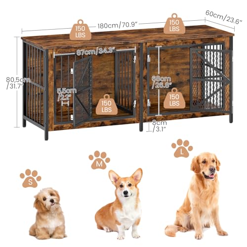 CHOEZON 71" Double Dog Crate Furniture for 2 Dogs with Removable Divider