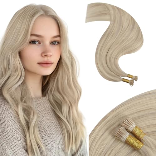 Image of Moresoo I Tip Human Hair Extensions, Ash Platinum Blonde, 24 Inch | 40g 50 strands, extra-long straight length, individual strand extensions for content creation and fashion styling