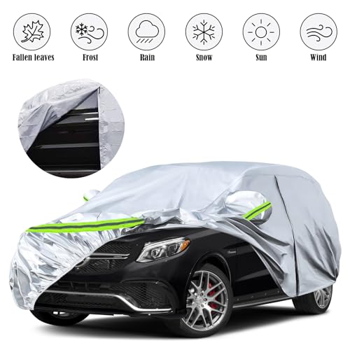 Image of Waterproof Car Covers Replace for 2006-2025 Mercedes Benz ML /GLE Class 280 300 320 350, 6 Layers Silver All Weather Car Cover with Zipper Door & Windproof Bands for Snow Rain Dust Protection