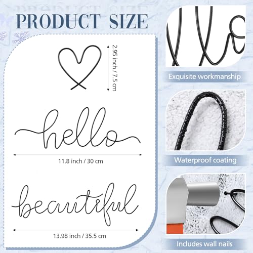 Image of Hicarer Metal Hello Gorgeous Wall Art Minimalist Decor for Bedroom Bathroom Living Room Dressing Room Salon Office Home Decorations Easy to Install Wall Decor(Black,Lovely Style)